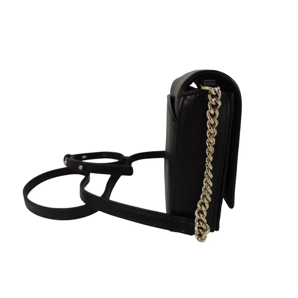 Kate Spade New York Black‎ Saffiano Leather Crossbody Wallet on Chain Bag Gold